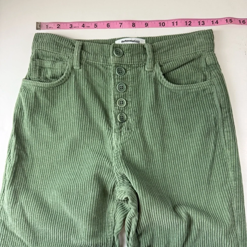 Reformation Cynthia Pants Womens 25 Green Corduroy High Rise Straight Moss Jeans - Picture 9 of 12